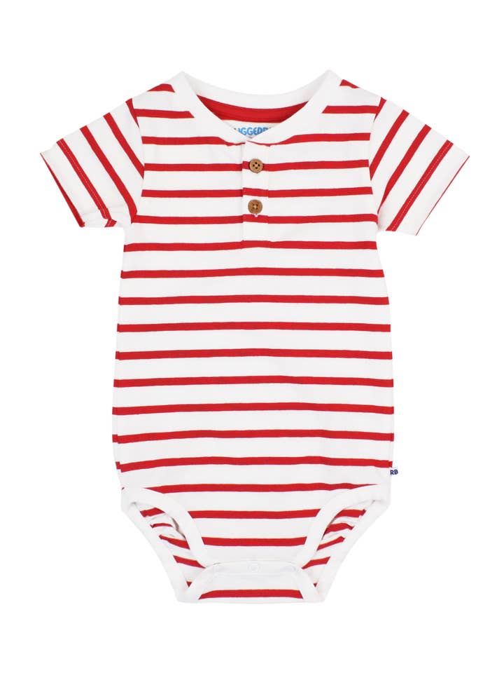 Boys Red & White Stripe Short Sleeve Henley for wholesale on Faire