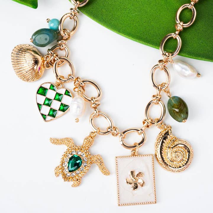 Wholesale Accessory Market - Wholesale Pendant/Charm Necklace - Viola Turtle Theme Goldtone Charm Necklace