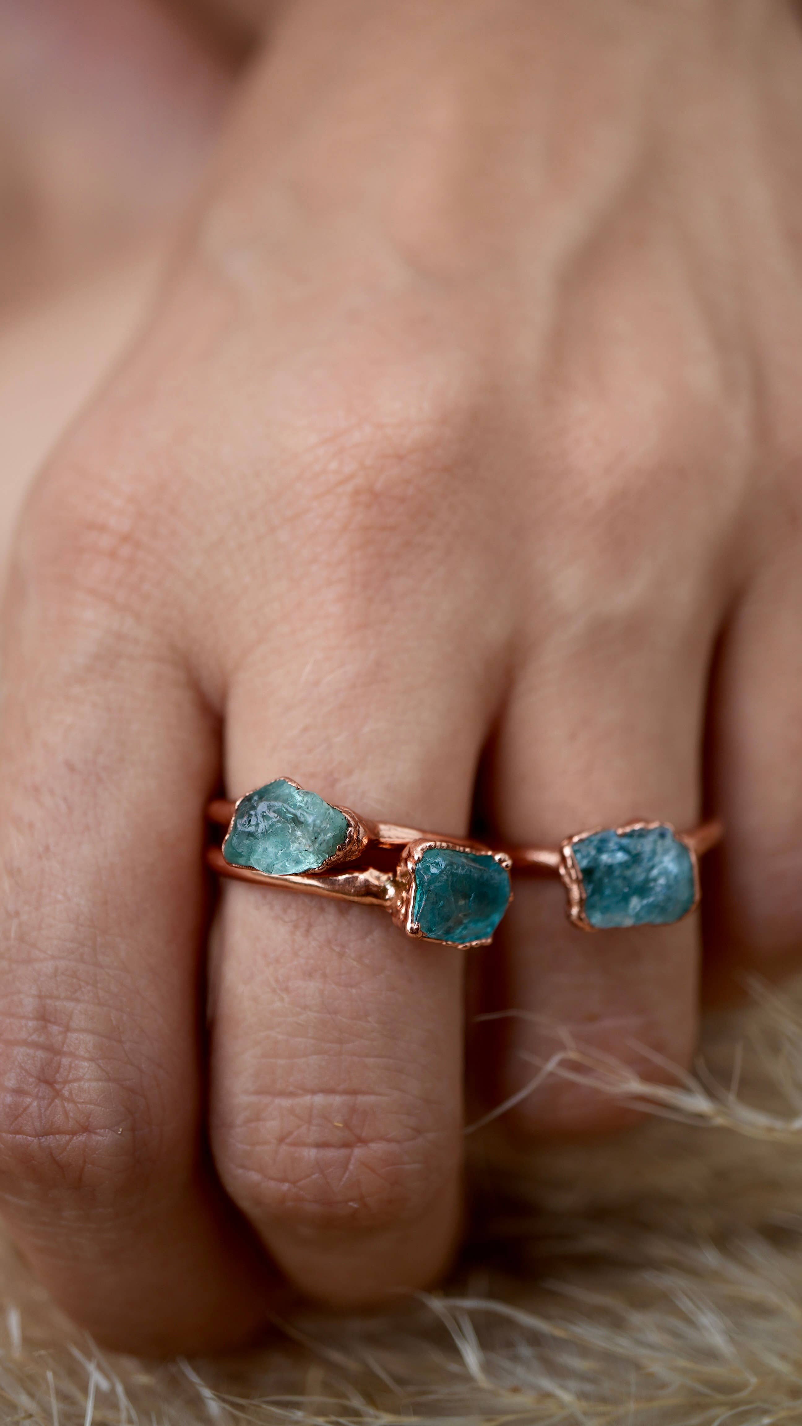 Daddy Daughter Jewelry - Wholesale Cocktail/Statement Ring - Raw Copper Blue Apatite Ring | Blue Stone Ring | Apatite5