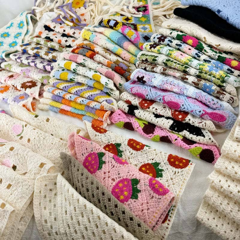 MKS America - Wholesale Bandana - Women's - Cherry Strawberry Floral checkered Crochet Bandana -56colors58