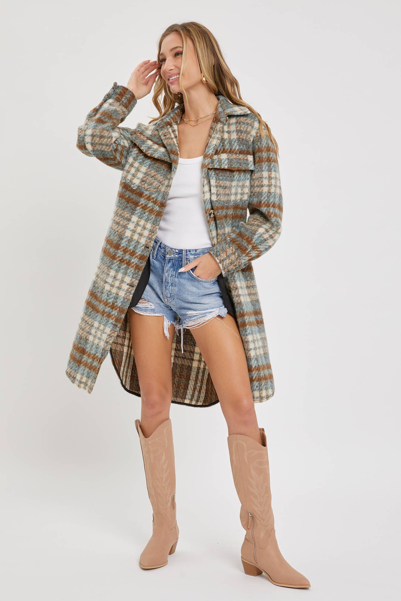 Sweet Lovely by Jen – Engroshandel Skjortejakke/shacket – til kvinder – SW1571 PLAID COAT/SHACKET22