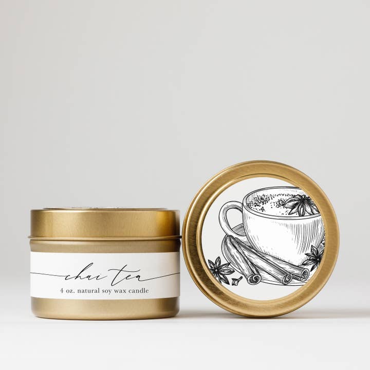 Chai Tea : Tin Soy Candle ( fall winter cozy ) for wholesale by Nectar Republic