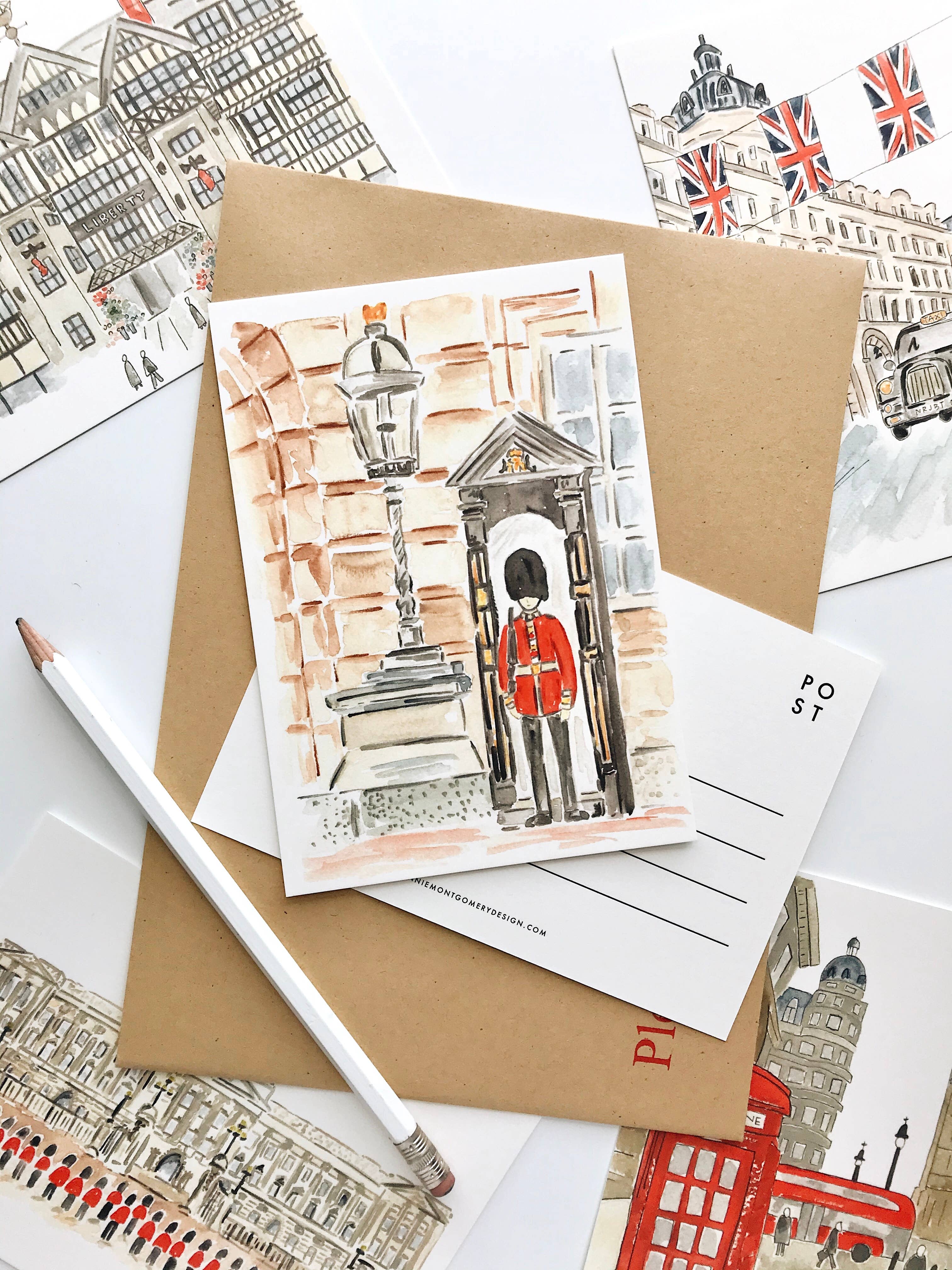 Annie Montgomery Design - Vente Cartes postales - Carte postale de Londres de la Garde de la Reine1