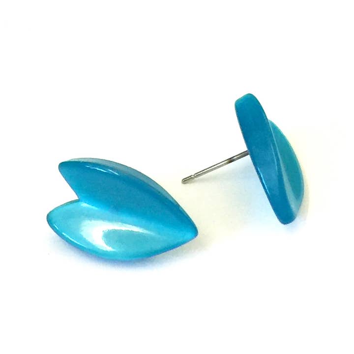 Leetie Lovendale - Wholesale Stud/Post Earrings - Aqua Blue Moonglow Leaf Button Lucite Stud Earrings2
