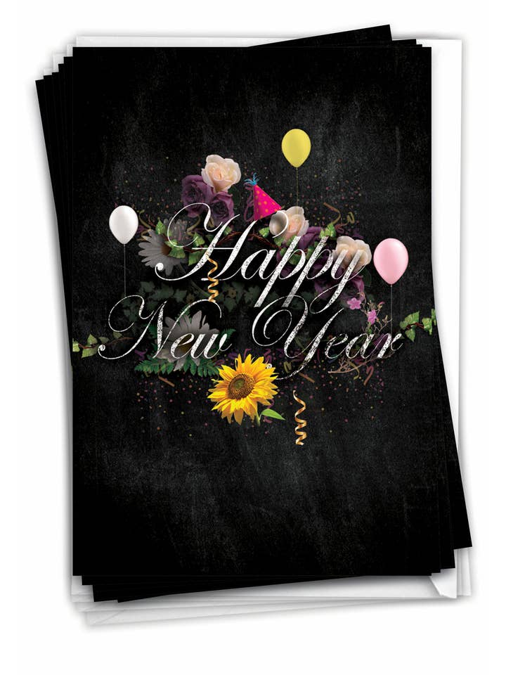 Caja de 12 tarjetas de Año Nuevo, tiza y rosas para venta al por mayor de NobleWorks