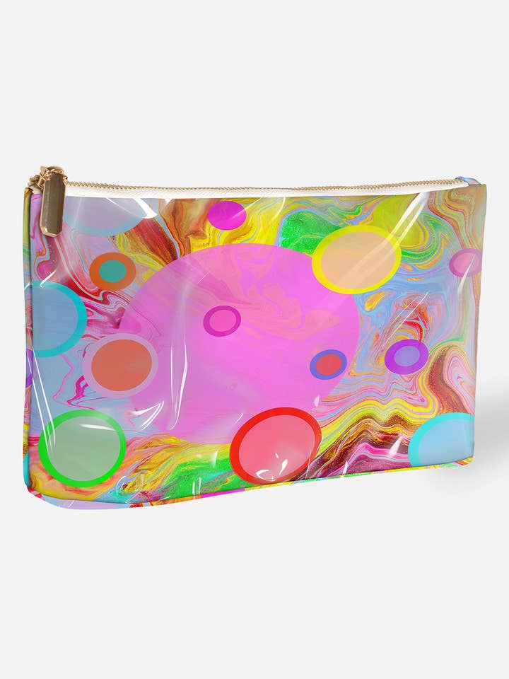 Bunte Pop-Art Schminktasche – Kosmische Süßigkeit für den Großhandel von David Stesner ArtHouse