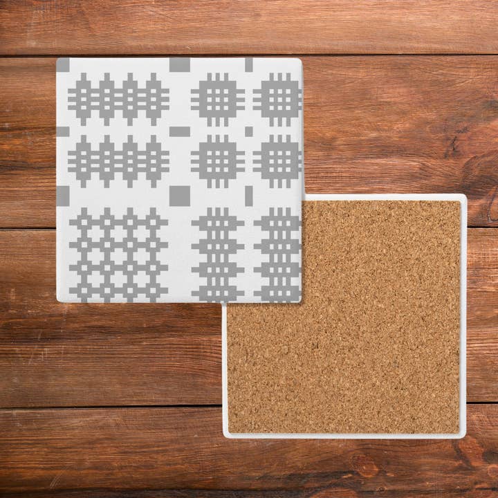 Moose & Co - Wholesale Coasters - Grey and White Welsh Tapestry Blanket Print Coaster