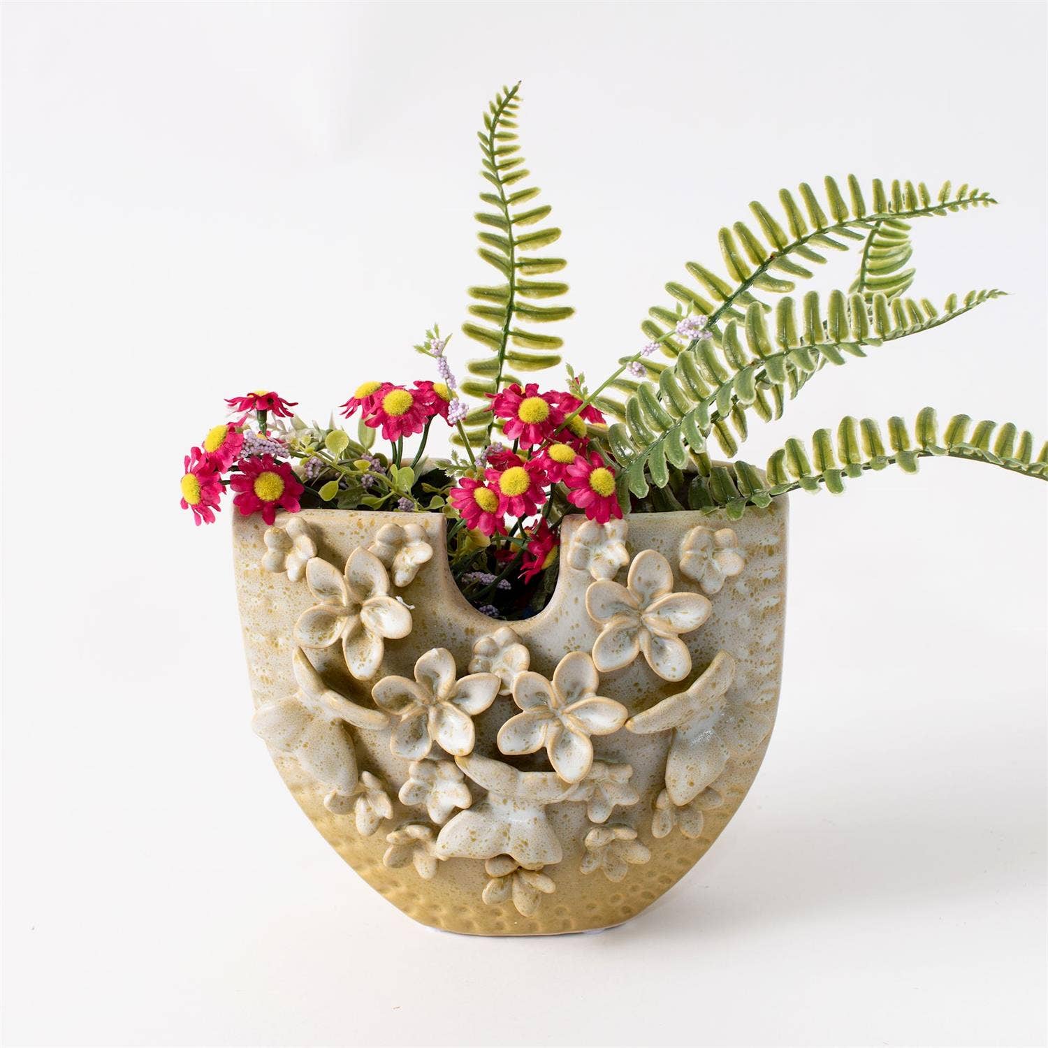 Audrey's Home & Gift – Vaso por atacado – Vaso de Grés com Borboleta e Flores Aplicadas (Pk/02)2