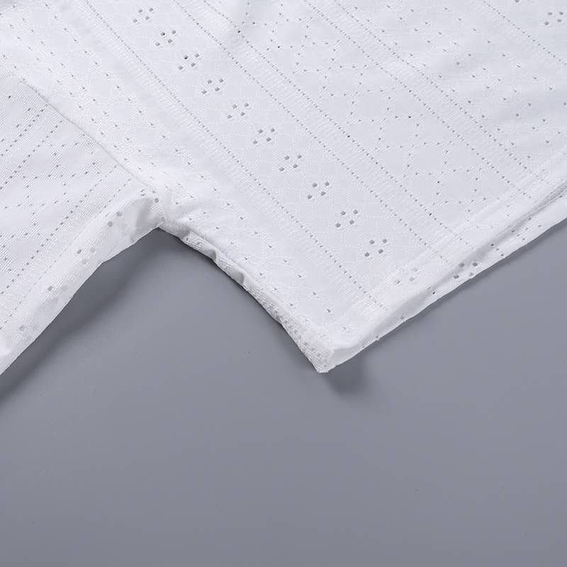 Rosa Clothing - Wholesale Lounge Set - Women's - Eyelet basic long sleeve overfit loose tee lounge shorts set26