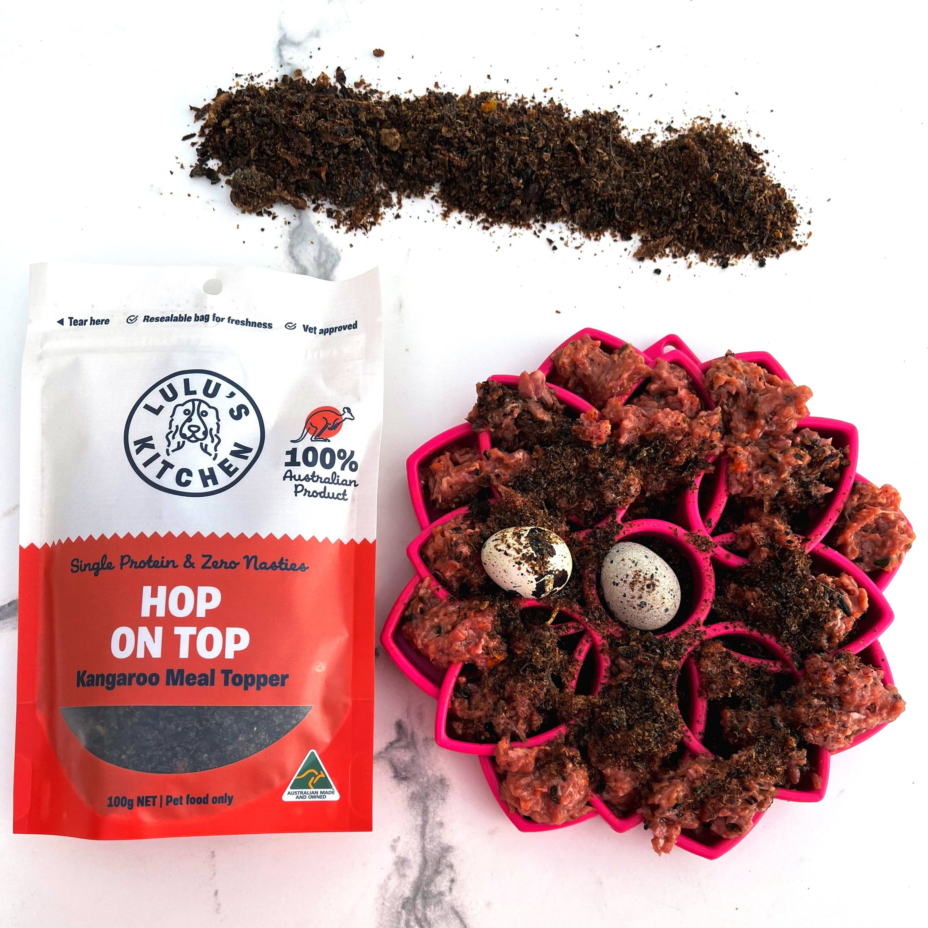 Rover Pet Products - Vendita all'ingrosso Cibo - Cani - Hop On Top - Condimento proteico con canguro per pasti1