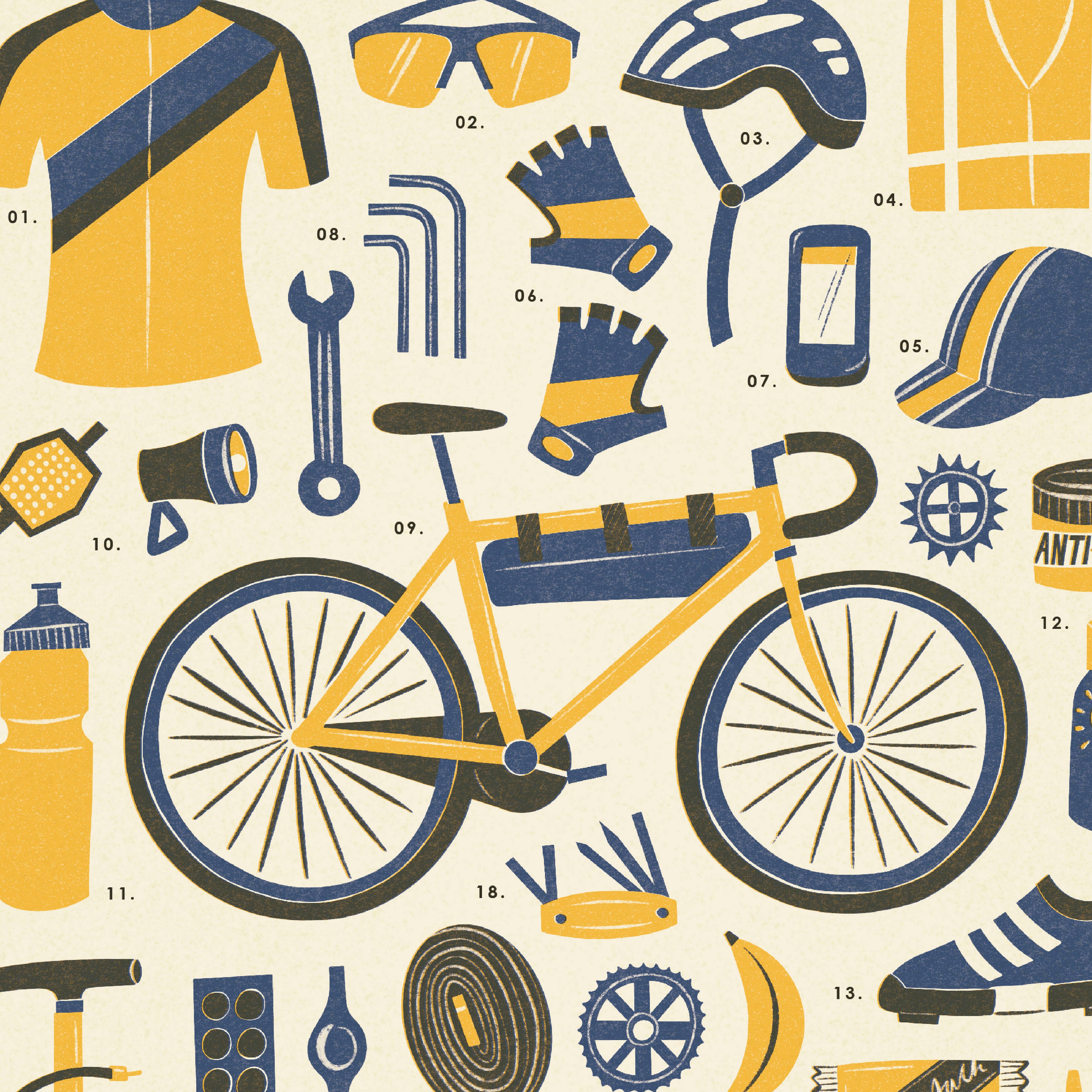 Bird & Co Studio – wholesale Art print – Cycling Bike Kit Essentials | Retro Adventure Art Print1