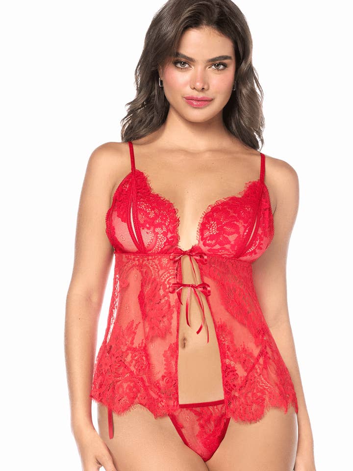 Red Playful Babydoll Mapalé with Tie-String Thong - MAL7621RED for wholesale on Faire0