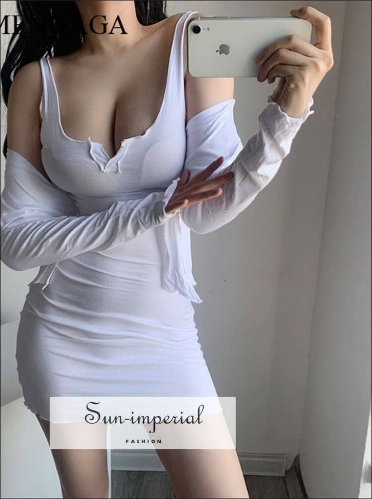 Sun Imperial – wholesale Klänning - Dam – Kvinnor Ruched Byst Cami Mini Bodycon Klänning Och Flare Lång6