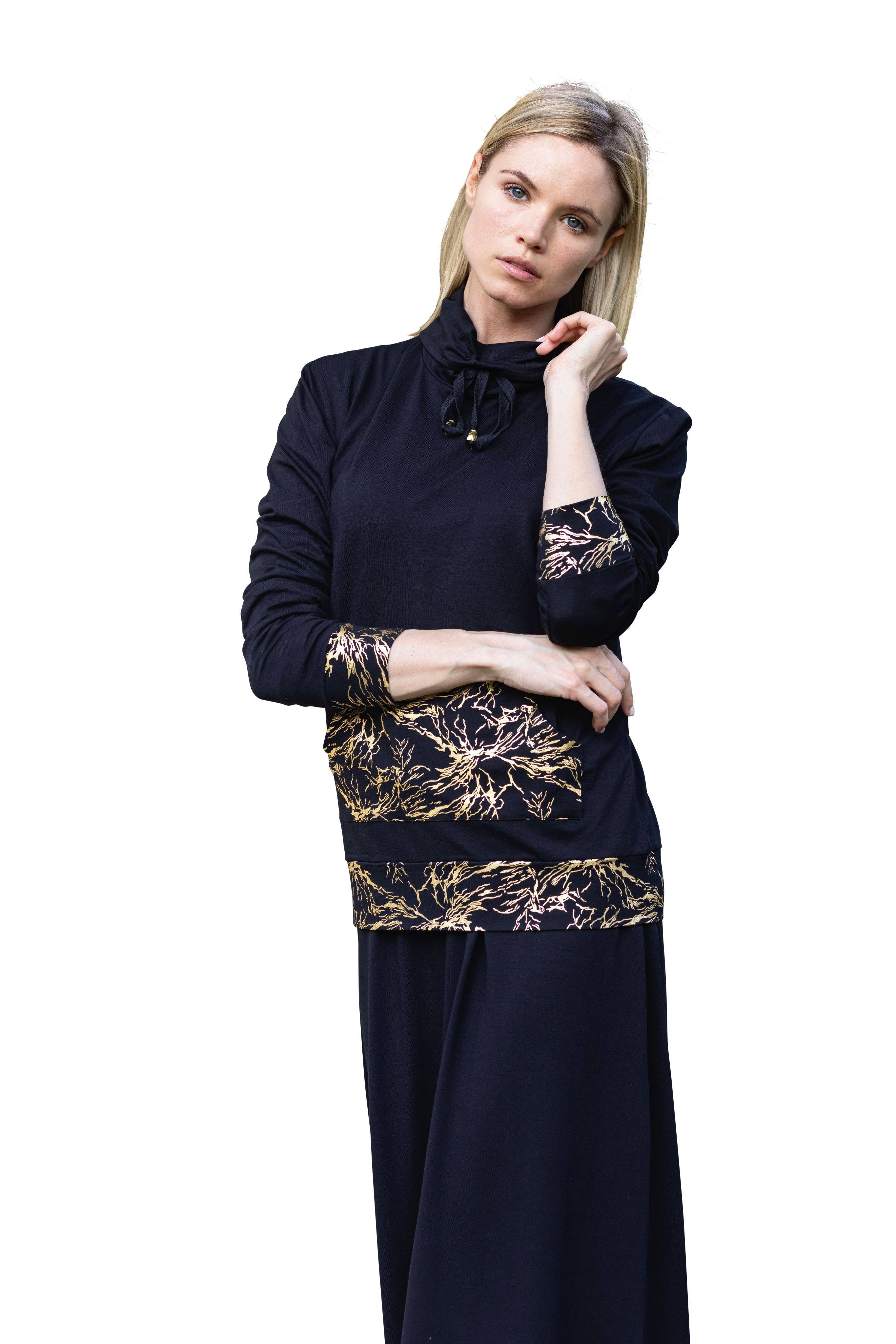 Ellwi Design - Wholesale Top & Skirt Set - Women's - Gold Print Top & Skirt - Black2