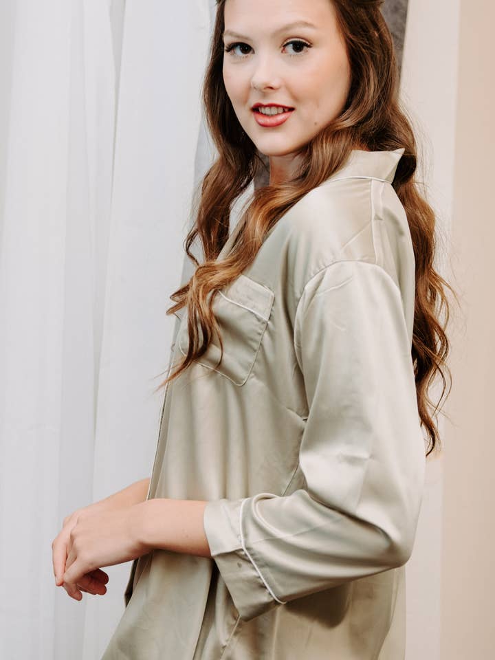 PREORDER Satin Long Sleeve Sleepshirt for wholesale by Mackleys