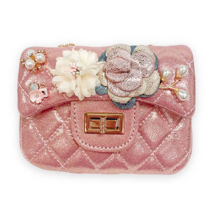 Monedero acolchado brillante con apliques florales B1222 (5 colores) para venta al por mayor de Doe a Dear