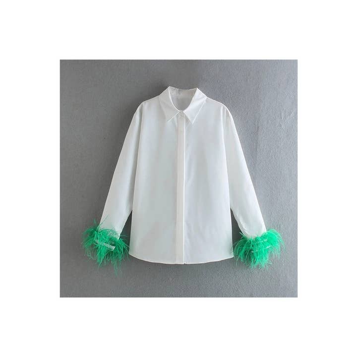 Paperdoll - Wholesale Button Down Shirt - Women's - Woman Long Sleeve Feather Top 11