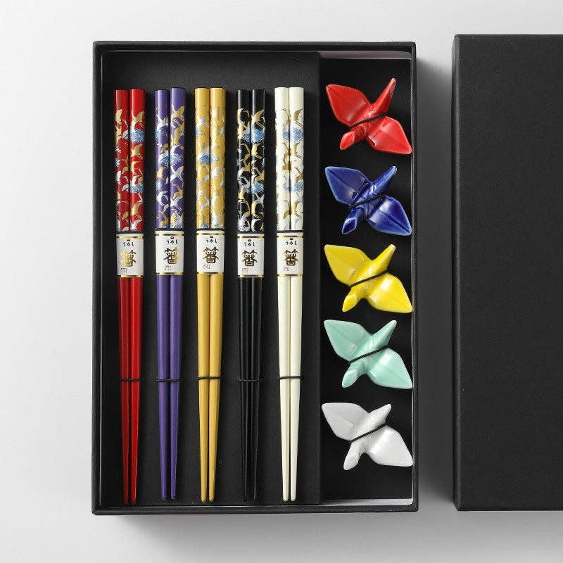 Gohobi （We cover U.S. import duties） - Wholesale Chopsticks - Gohobi A Set of 5 Pairs of Swan Wooden Chopsticks and Rests14
