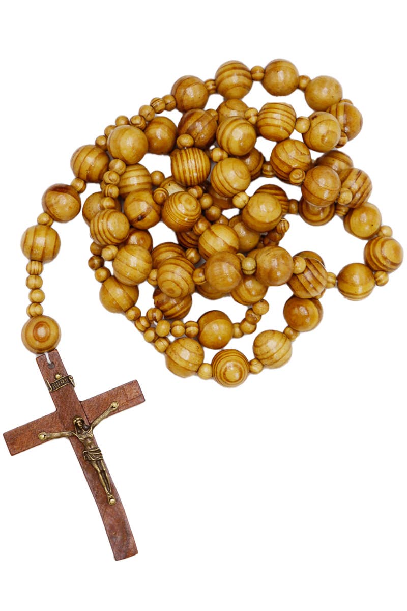 Cap Zone – Engroshandel Bedehalskæde – 43 „Ekstra lang Jesus Cross Wood Prayer Perler Rosenkrans Halskæde1