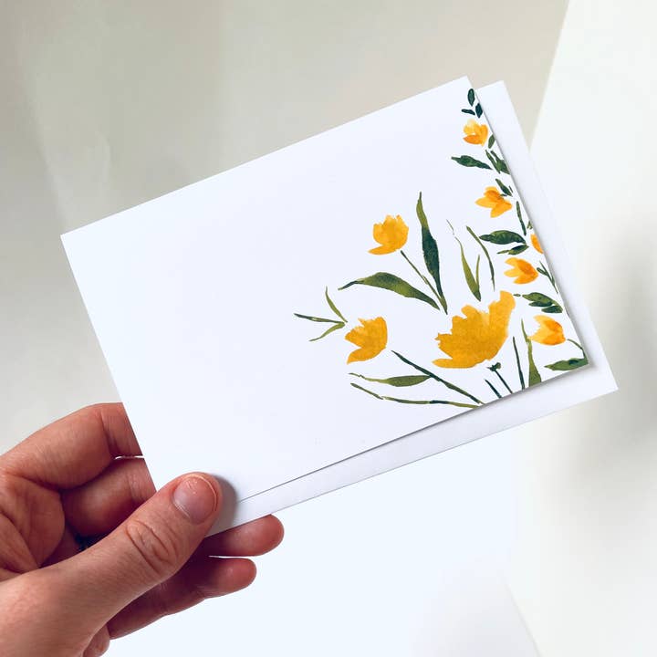 Atelier By Cat - Venta al por mayor Conjunto de papelería y tarjetas - Juego de tarjetas amarillas con estampado floral, tarjetas de papel 100% recicladas4