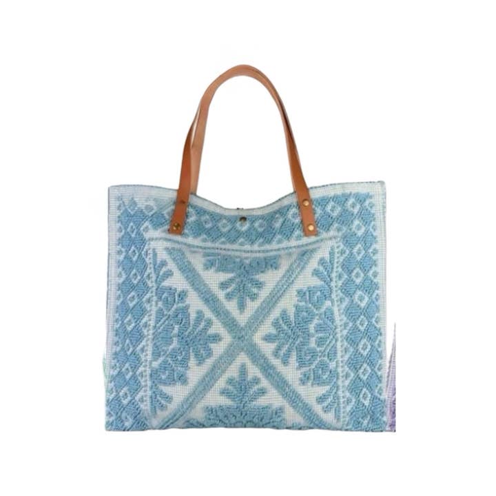 Louisa lee - Wholesale Shoulder Bag - Women's - LARGE TAPESTRY TOTE BAG TRIMMED WITH LEATHER7