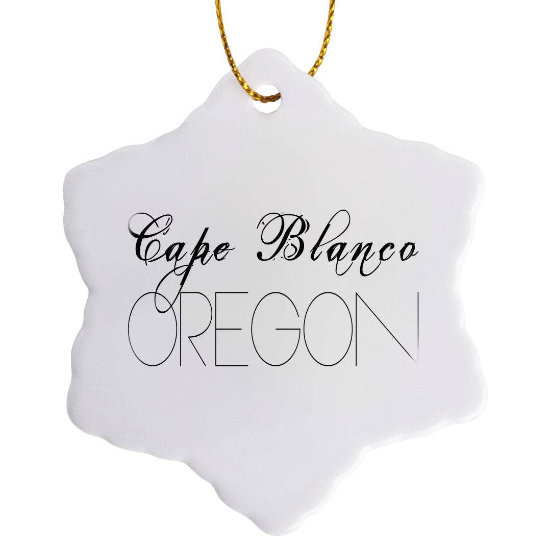 3dRose - Wholesale Ornament - 3dRose, American Beaches - Cape Blanco State Park, Oregon, white on black, Ornament0