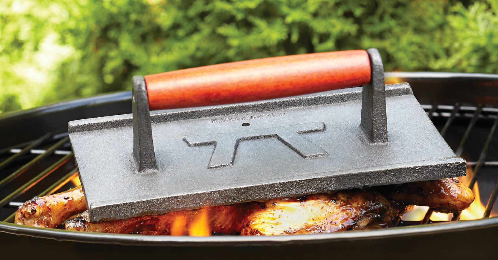 Fox Run Brands - Wholesale Outdoor Grill Tools - Outset Cast Iron Grill Press with Rosewood Handle, 5" x 9"1
