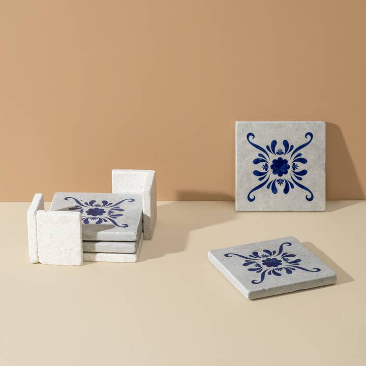 GHARYAN Stoneware & More - Wholesale Coasters - Andalusia Patterned Marble Tiles Coasters | Set of 4