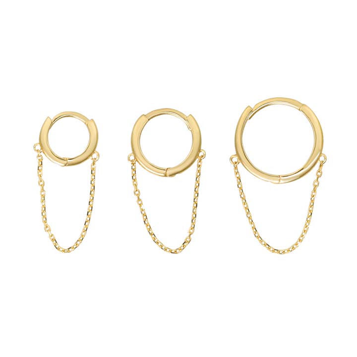 10k Solid Gold Huggie Dangle Chain for wholesale by Ofina Jewelry
