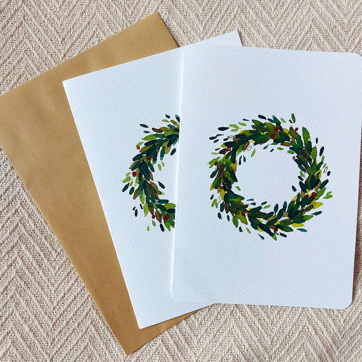 Handgemachte Aquarell A5 Weihnachtskarte kleiner Kranz für den Großhandel von Lemon.lemoff