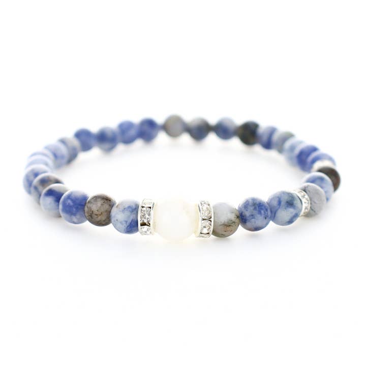 Bracelet in Blue Vein Sodalite and Opal with Metal Details for wholesale by MWM fashion