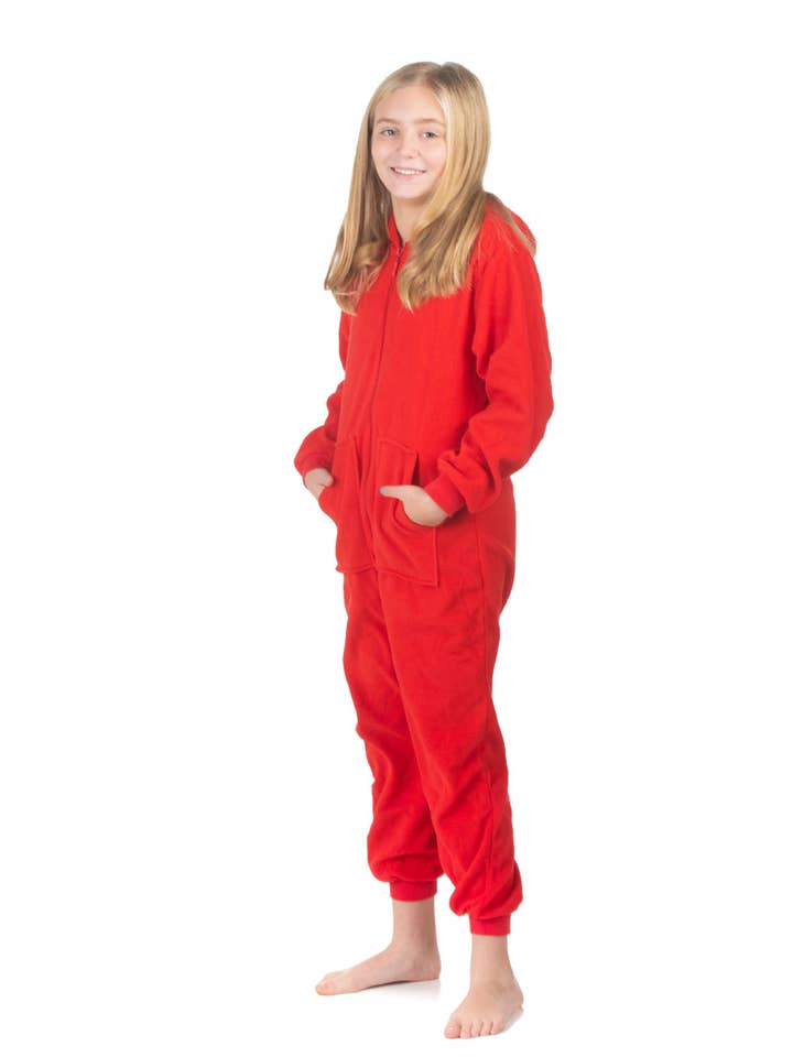 Big Feet Pajamas - Wholesale Slaappak - Baby - Pyjama met capuchon, onesie jumpsuit in rood fleece