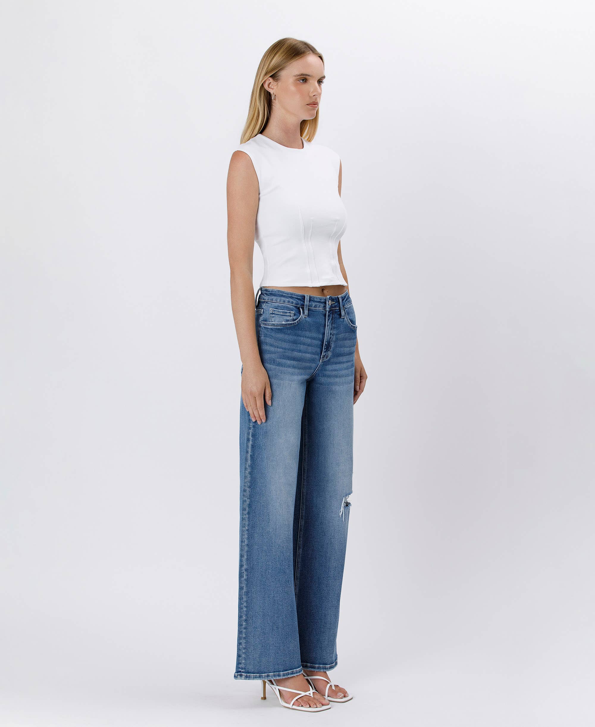 ALONG CAME HERE SUPER HIGH RISE BAGGY WIDE JEANS LV1506 for wholesale on Faire8