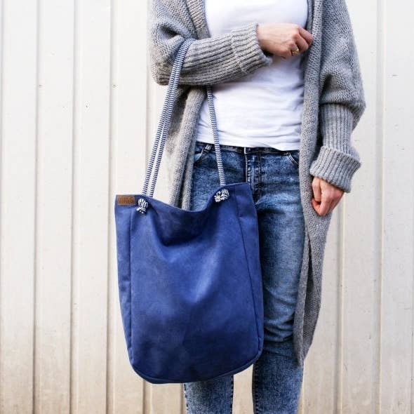 KlasIKS bag vegan blue marine / rope suede fabric cotton for wholesale by Manufaktura MMS