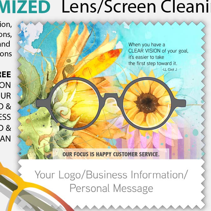 CUSTOM PRINTED DESIGNER MARKETING GLASS CLEANING CLOTH #1 for wholesale by The Creative Idea Shop