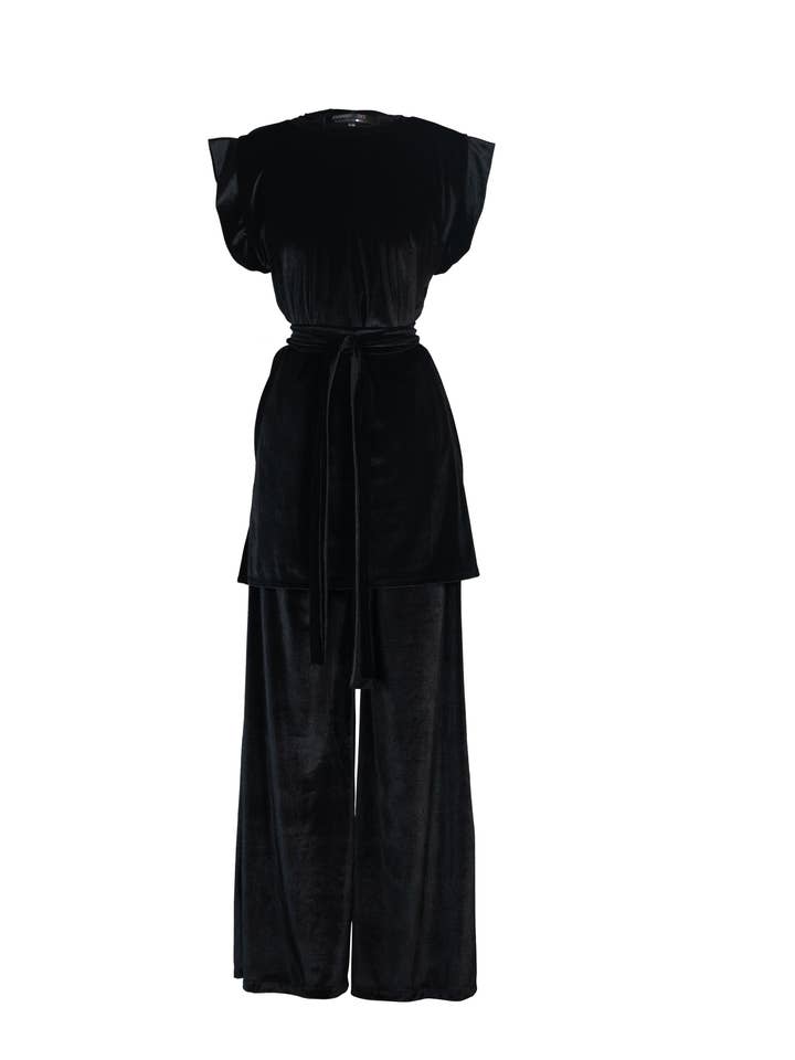 Jennafer Grace - Venta al por mayor Pantalones - Mujer - Pantalón Palazzo de terciopelo negro