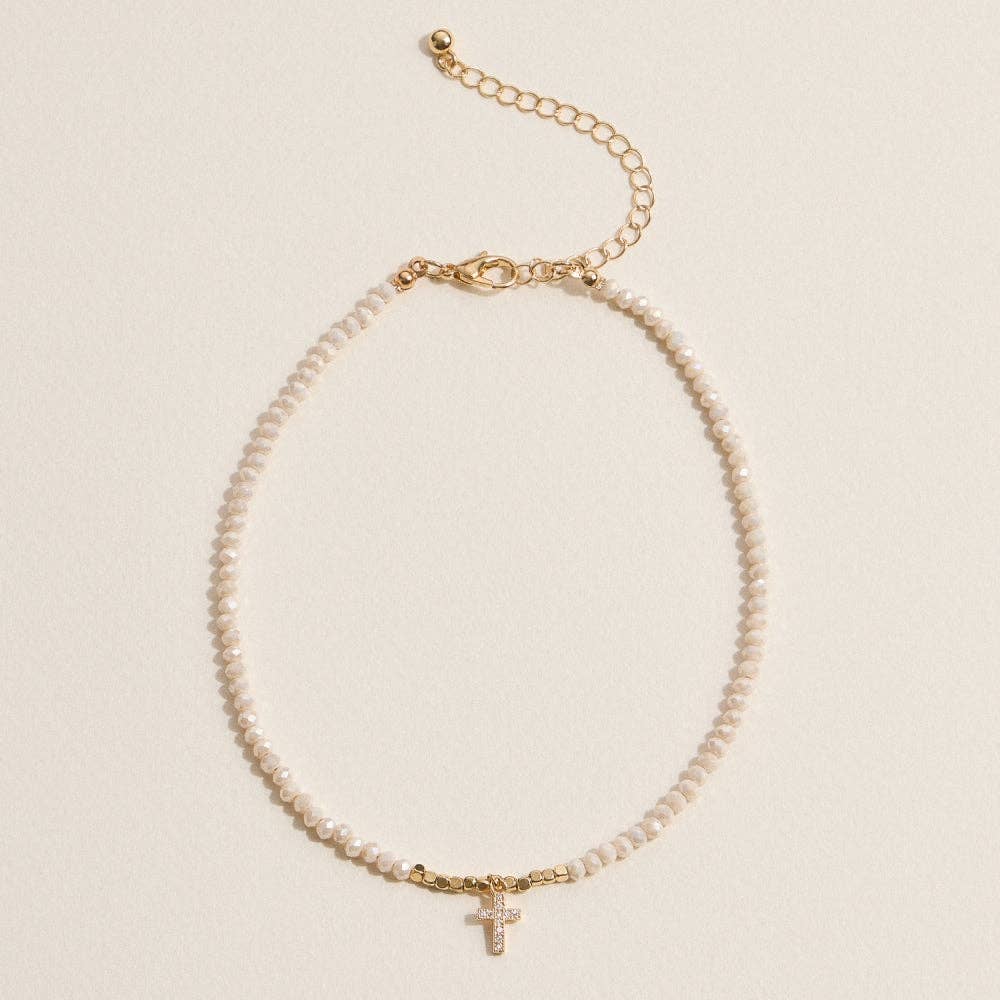 Lilla Haven - Wholesale Anklet - Faceted Bead Anklet with Gold Cross Charm3