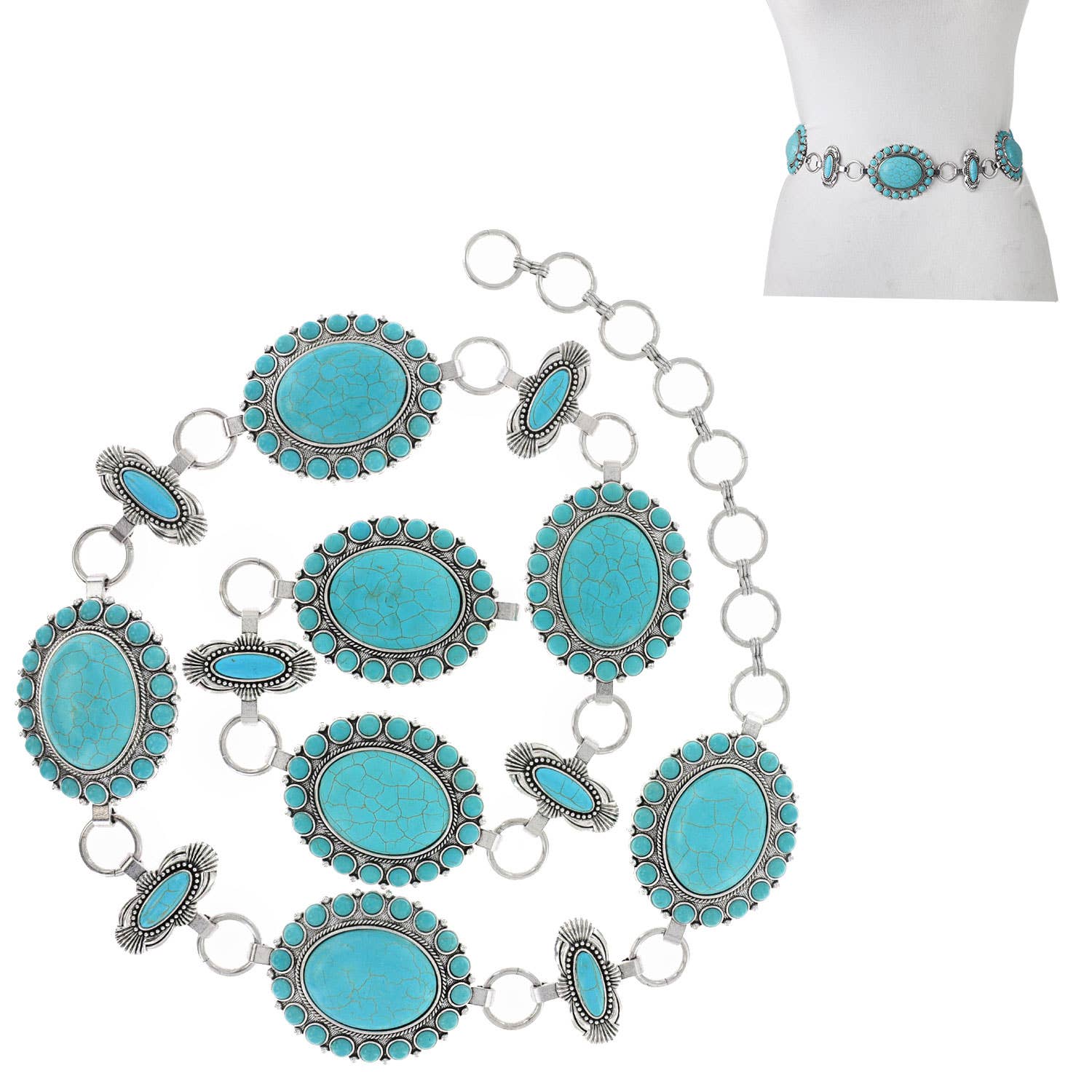 SP Sophia Collection - Wholesale Belt - Women's - Western Style Semi Stone Concho Chain Link Belt4