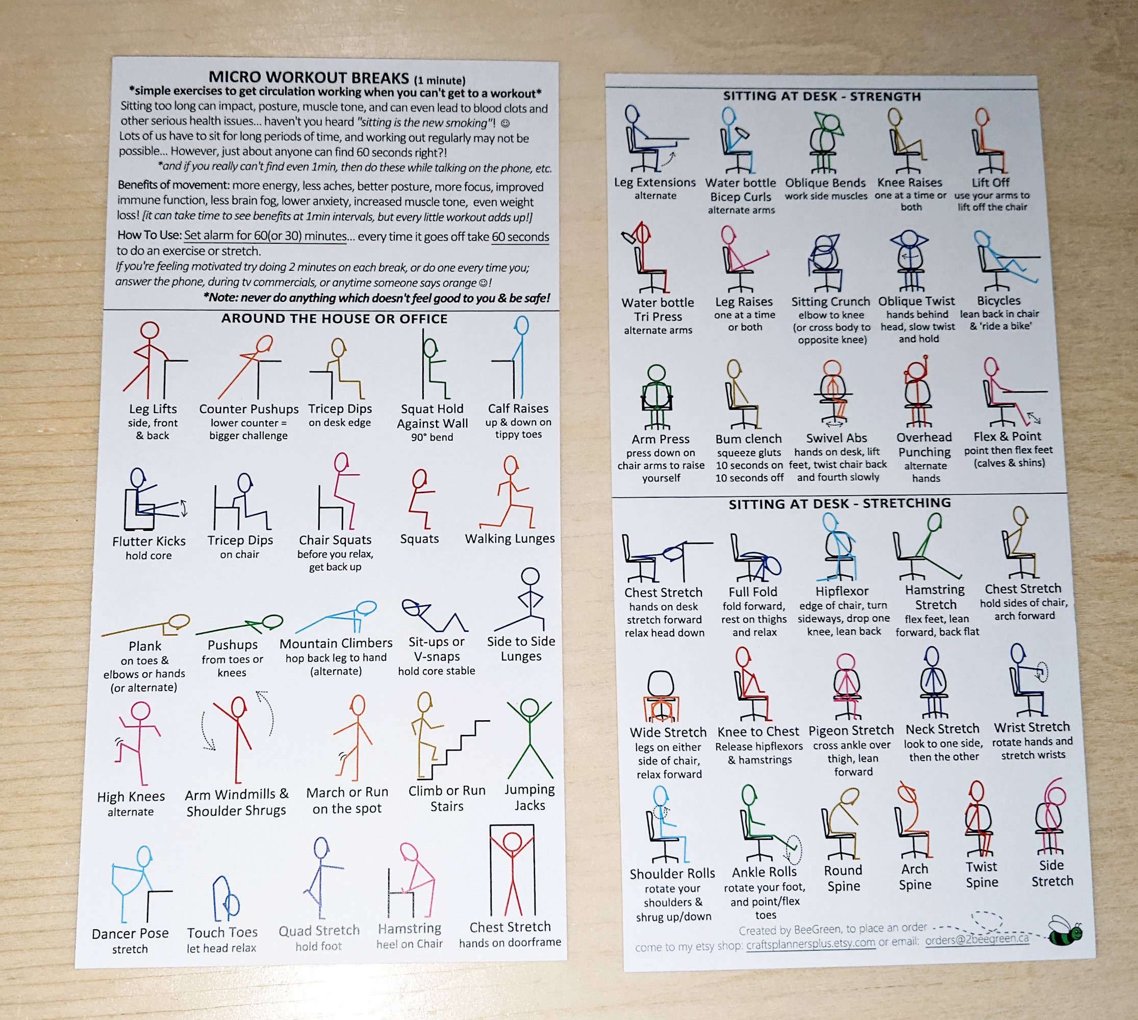 BeeGreen & CraftsPlannersPlus - Wholesale Bookmark - NEW~ Micro Workouts Bookmark - Keep Moving, 1minute workouts0