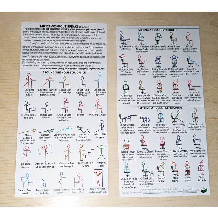 BeeGreen & CraftsPlannersPlus - Wholesale Bookmark - NEW~ Micro Workouts Bookmark - Keep Moving, 1minute workouts