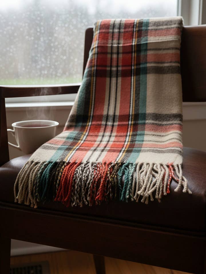 Cashmere Blend Beige-Multi Vintage Scottish Plaid Scarf for wholesale by JC Sunny Fashion