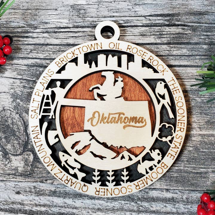 Oklahoma State Ornament for wholesale by Fuzzy Unicorn Designs