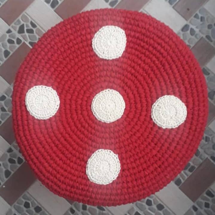 Luna-Leena - handmade in Nepal - Wholesale Stool - kids chair with mushroom cover - red - hand crochet cotton4