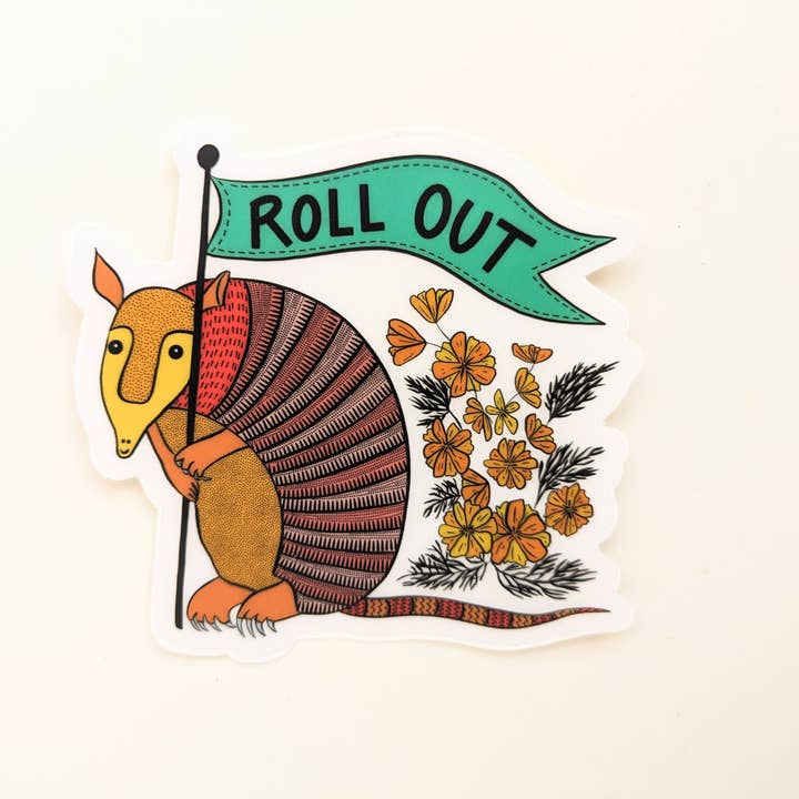 Sticker - "Roll Out" Armadillo for wholesale by Natalie V. Mason