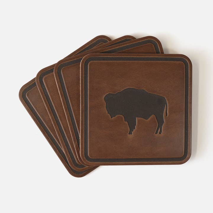 Buffalo Coasters for wholesale by Range Leather Co.