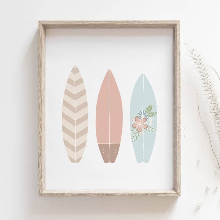 Surfboards Illustration / Handmade Giclée Print for wholesale by Bleu Marie Artwork