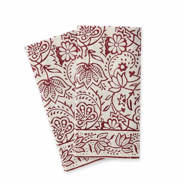 Cranberry Vine Block Print Napkins - Set of 2 for wholesale by SERRV International