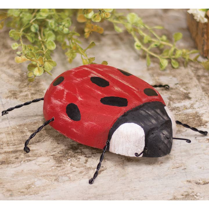 The Hearthside Collection - Wholesale Decorative Tabletop Object - Distressed Wooden Ladybug w/Wire Legs