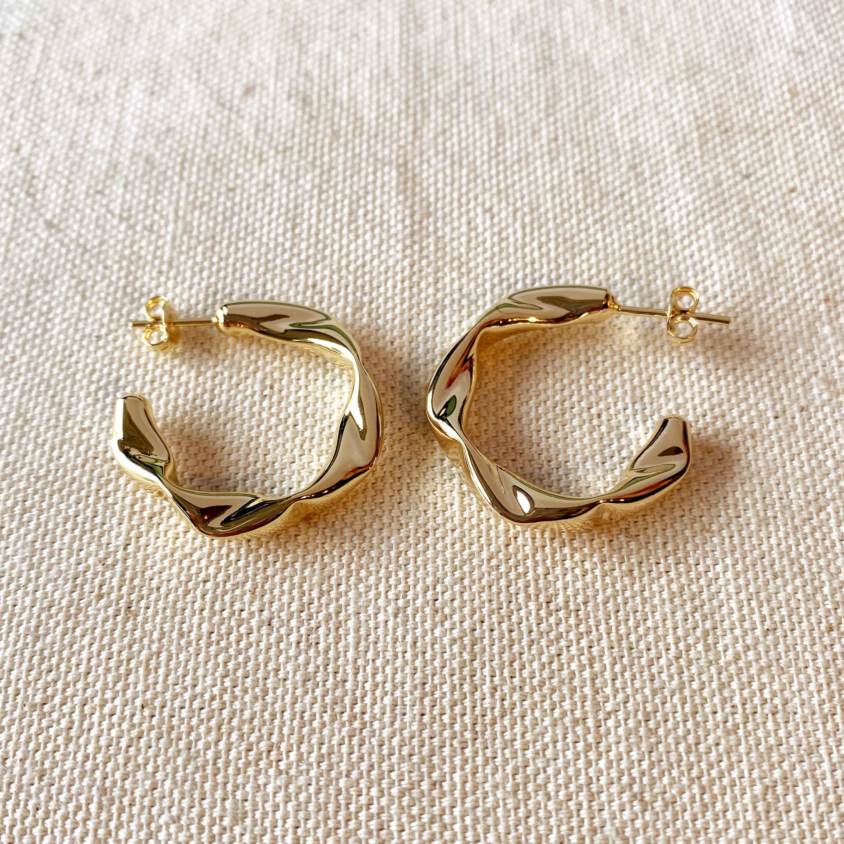 GoldFi - Wholesale Hoop Earrings - 18k Gold Filled Crimped Half-Hoop Earrings2