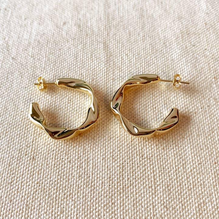 GoldFi - Wholesale Hoop Earrings - 18k Gold Filled Crimped Half-Hoop Earrings2